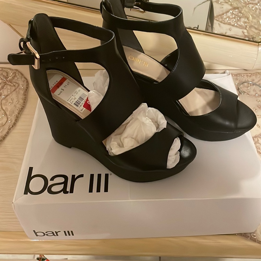 Black, wedge, sandals, size 6